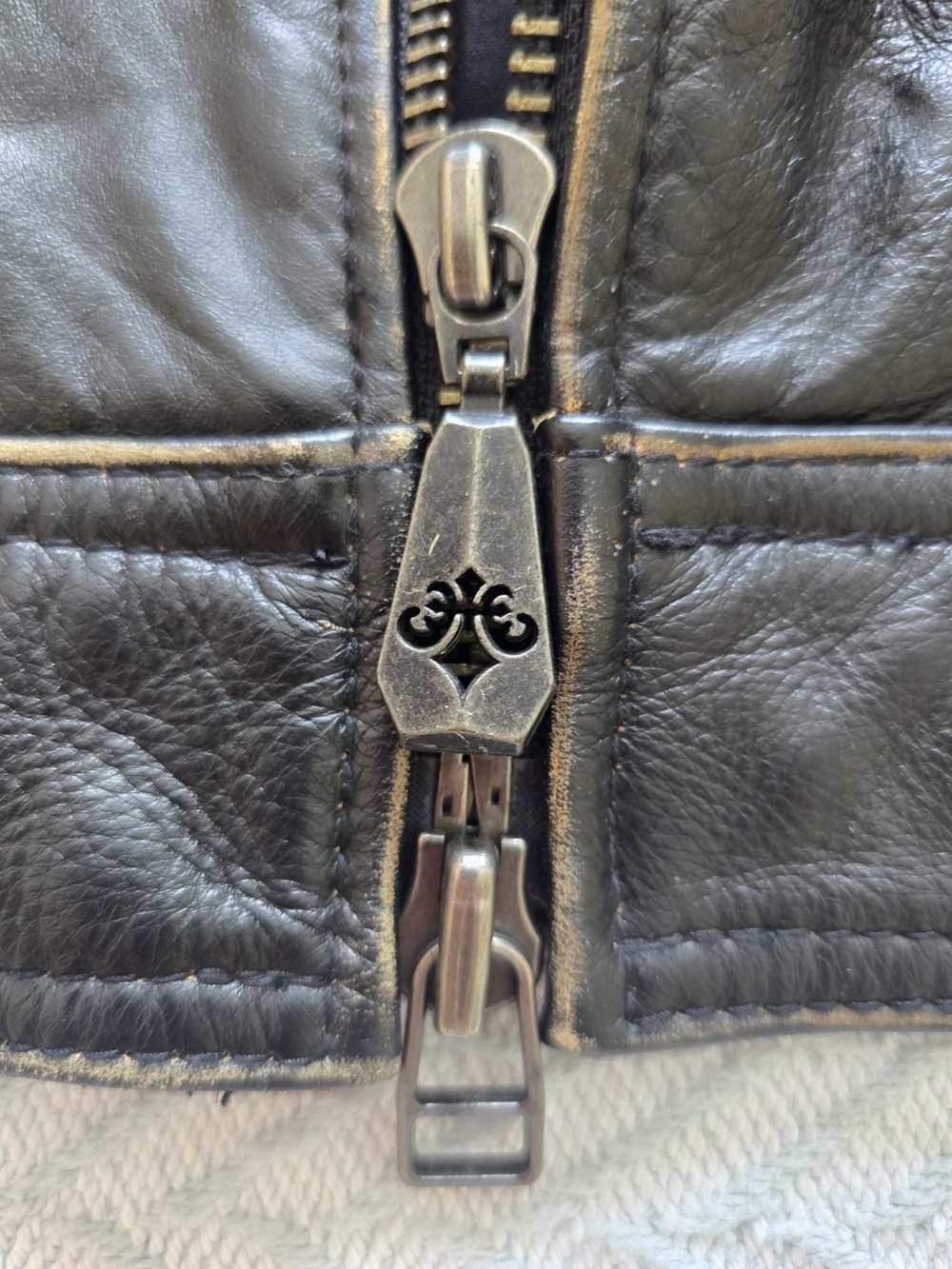 Affliction Dark Brown Embossed Leather Bomber Jacket. Limited Edition - Picture 11 of 15